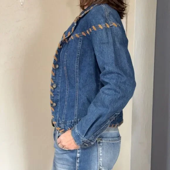 Vintage Newport News Denim Jacket Western Y2K Women's Size 8 Rodeo Festival Trim - Picture 2 of 12